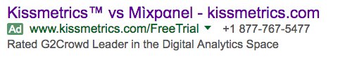TomQ_UBM's tweet photo. There’s something duplicitous about this @Kissmetrics PPC ad title– no mention of @mixpanel anywhere on the web page https://t.co/xzNJrUeLhU