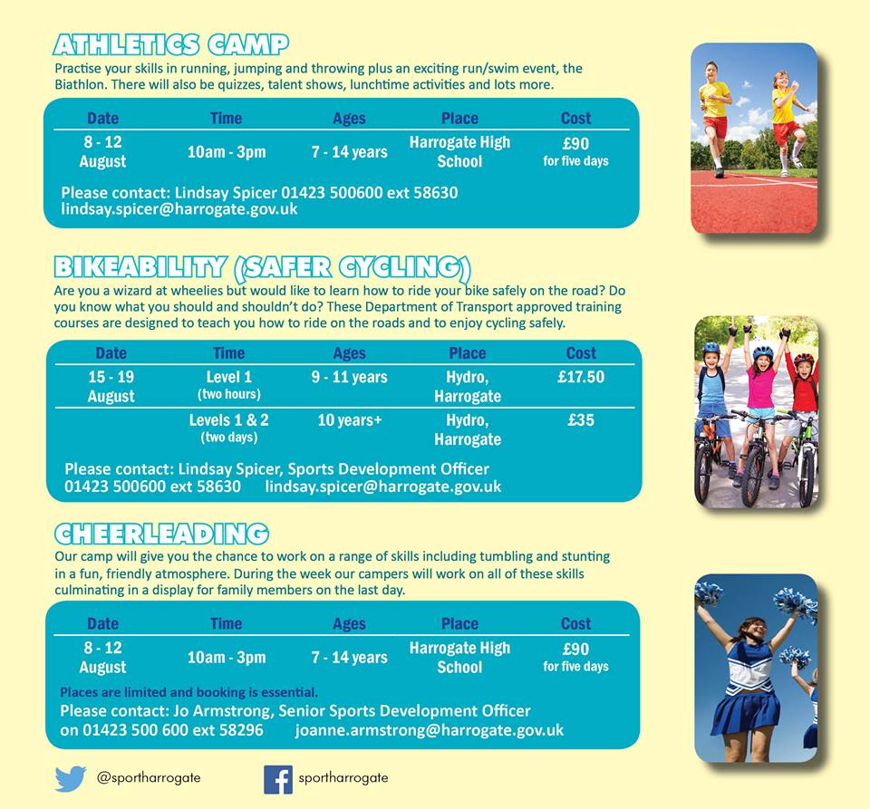 sportharrogate's tweet photo. Bookings now being taken for our Holiday Camps! PLUS If you are 16 + &amp; fancy volunteering, get in touch https://t.co/ZdVvAPnook