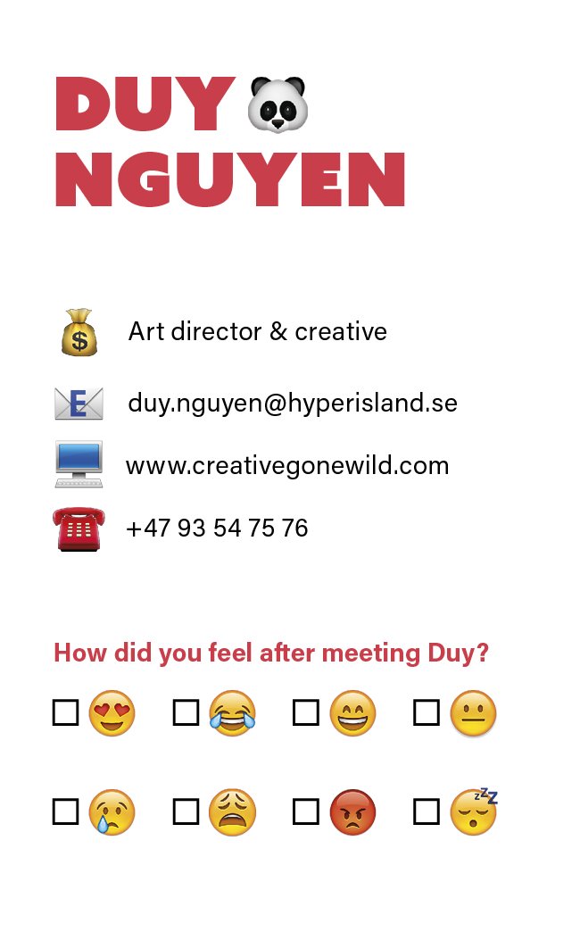 duyonline's tweet photo. Got some new business cards printed for the @DandADNewBlood festival/award show 😂 https://t.co/dXSNEY78yW