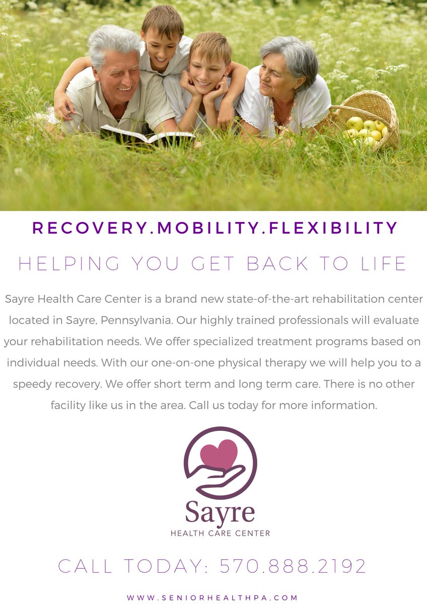 Sayre_Care's tweet photo. Call us today!
#Sayre_Care #BradfordCounty #Sayrepa #SayreHealthCareCenter https://t.co/tKw8QA9YSA