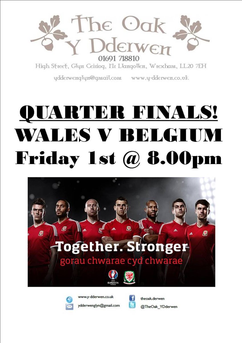 Friday 1st! Get here early to get your seats!
<a href="/cceiriog1/">Chirk and Ceiriog</a> <a href="/LlangollenTIC/">Llangollen TIC</a> #walesvsbelgium #walesfootball #Euros2016