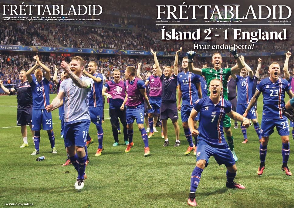 rogbennett's tweet image. Epic Front Page of Iceland's leading newspaper "Iceland 2 England 1: Where Does This End?" #ISL #AframIsland