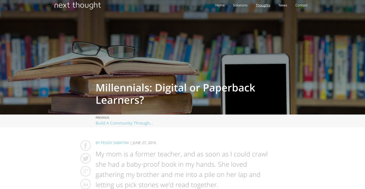 LXStudio_UCO's tweet photo. Interesting post from @peggzbenedict on #millennial preferences in reading. https://t.co/JwSTzg75tz #nextthought https://t.co/sskLznW7Qx