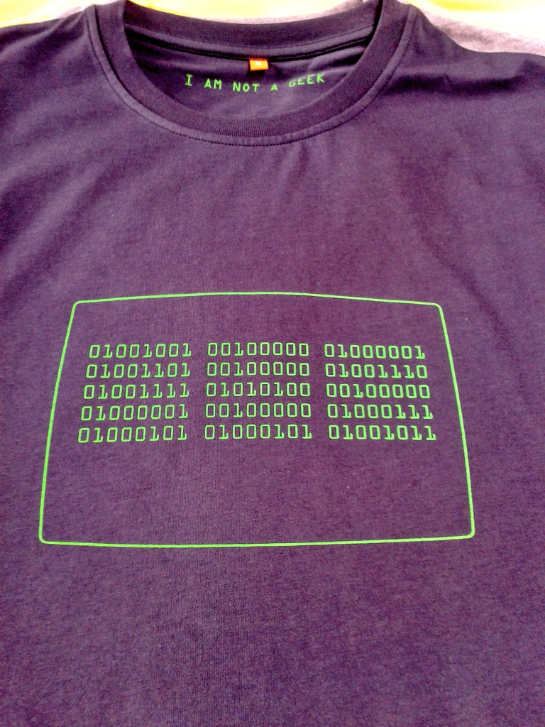 glenn74505925's tweet photo. I'm not a geek. #BinaryCode . Hand #screeprinted on charcoal T's @occhmn https://t.co/3NC2Y62UML
