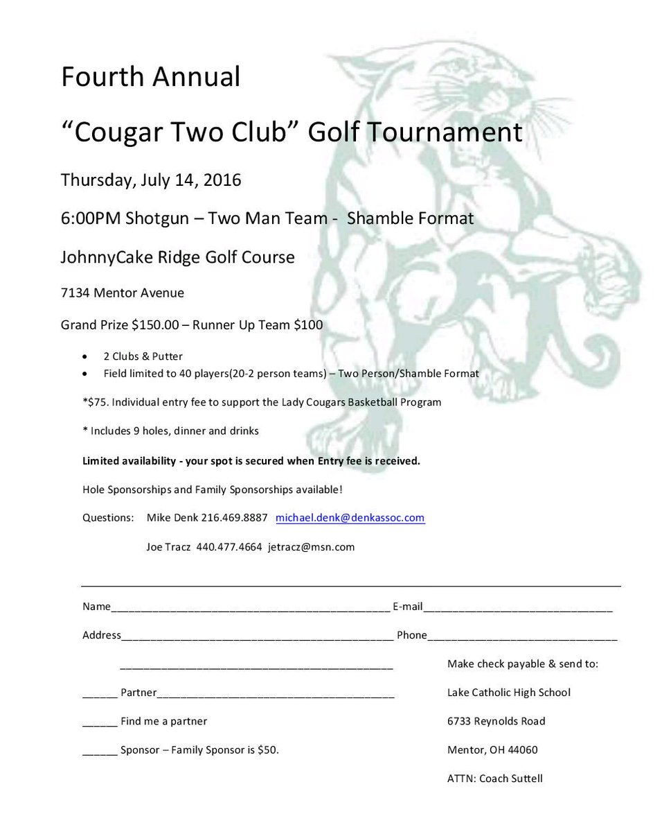 Support our Lady Cougars at the "Cougar Two Club" Golf Tournament!