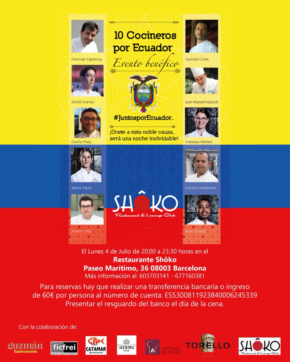 "10 COCINEROS POR ECUADOR" únete a esta noble causa, será una noche inolvidable  <a href="/AlexClavijoChef/">Alex Clavijo Aguiño</a> <a href="/CancilleriaEc/">Cancillería del Ecuador 🇪🇨</a>
