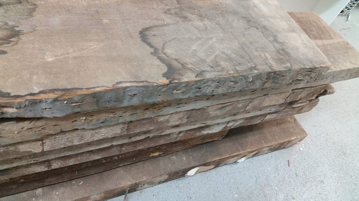 InsideSquadNYC's tweet photo. Those #presanitized, early to mid 20thcentury #reclaimedwood slabs are making their way through! #ourworkshop https://t.co/cM6JMBP5oi