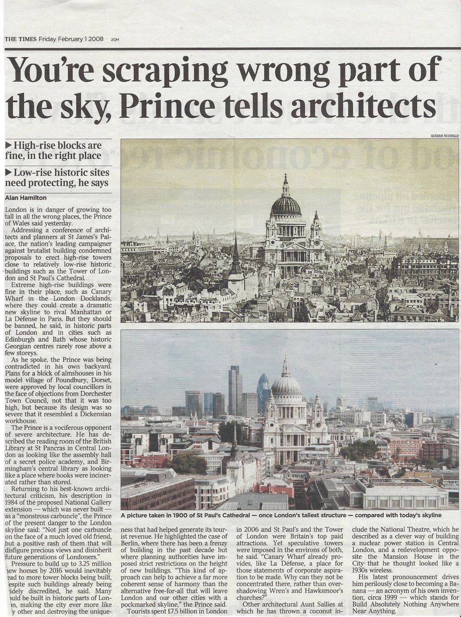 Prince Charles warned of the effect of badly planned towers on the #LondonSkyline in 2008 <a href="/CampaignSkyline/">Skyline Campaign</a>