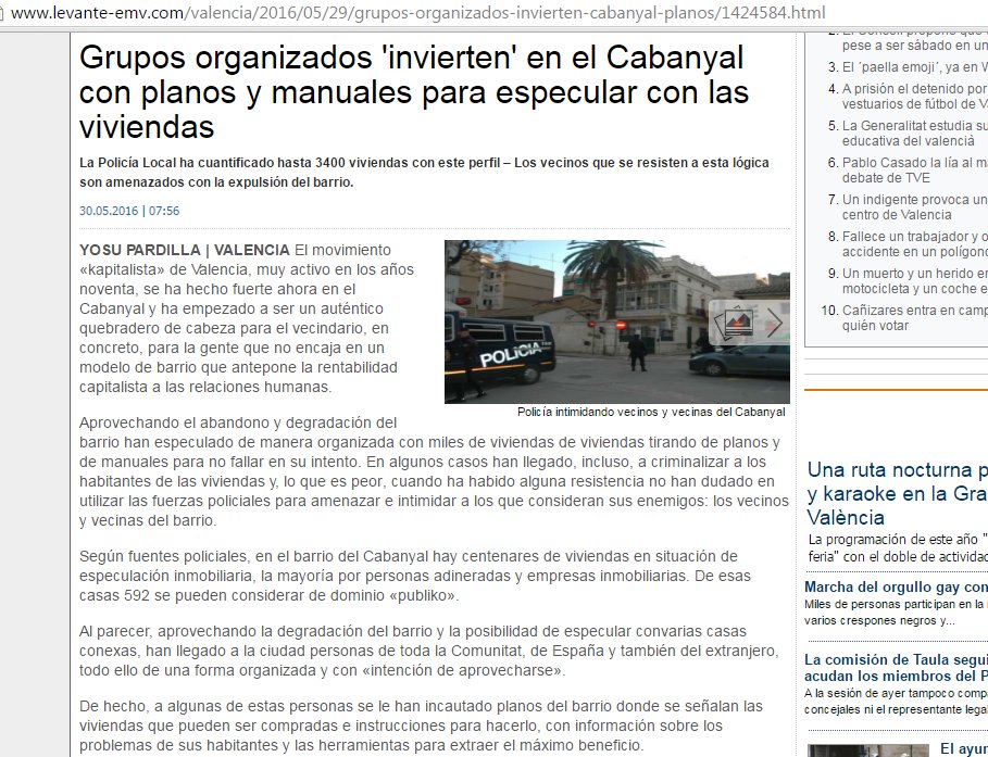 SBarriCabanyal's tweet photo. #LoMasLeido "Grupos Organizados Kapitalistas 'invierten' en el #Cabanyal con planos i manuales para especular" https://t.co/4hXfuV0HI1