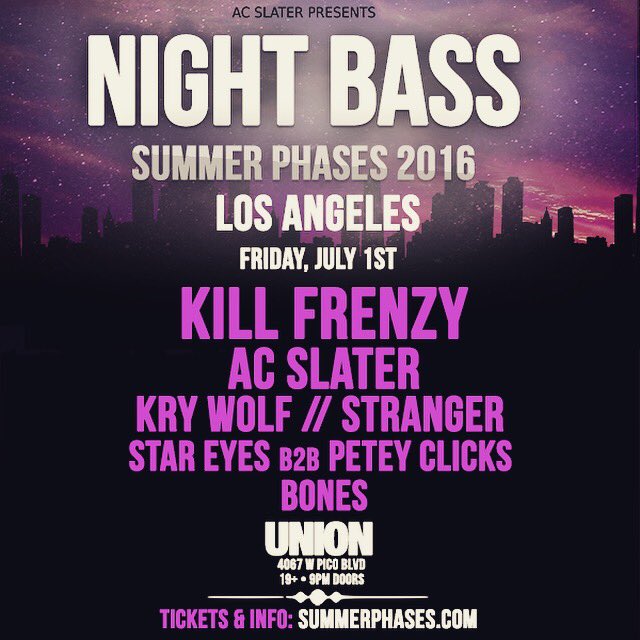 trevorBONES's tweet photo. Our @nightbass #SummerPhases tour comes home to LA this Friday! 🌃 https://t.co/QcidTNTsHC