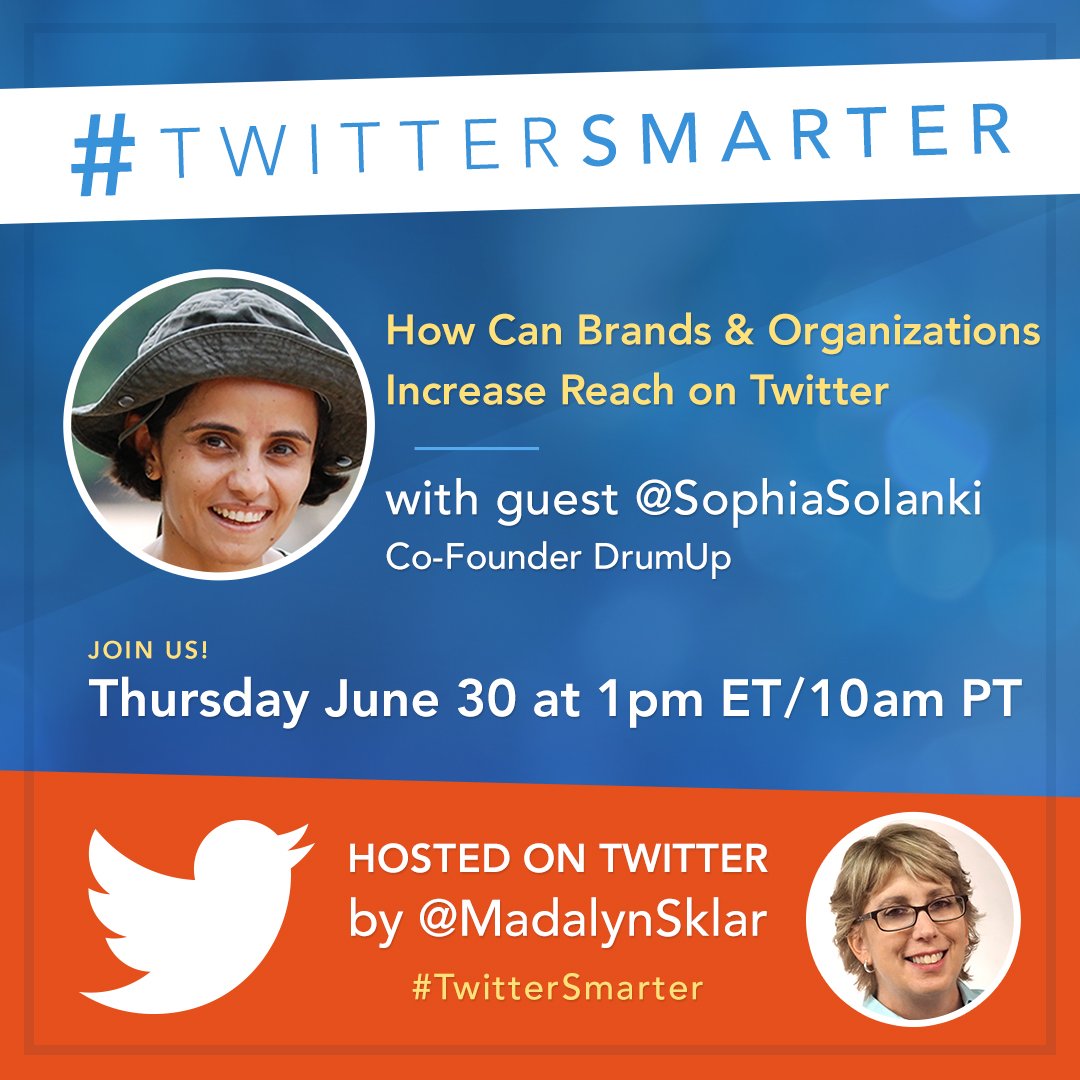 drumupio's tweet photo. Join @SophiaSolanki &amp; @MadalynSklar at the #TwitterSmarter chat this Thursday, 1 pm ET to discuss Twitter for Brands https://t.co/McSELJoO4t