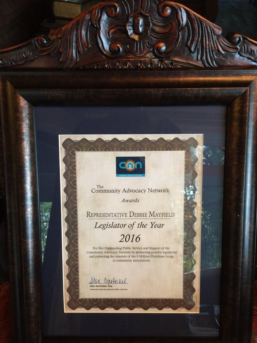 debbie_mayfield's tweet photo. I'm honored to be named @CANFlorida's 2016 Legislator of the Year. #CommunityAdvocacyNetwork #Sayfie #FlaPol https://t.co/ausnY9YQnh