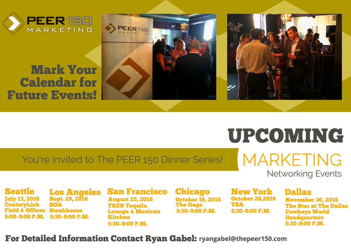 Discover the upcoming PEER 150 Marketing Dinners! <a href="/peer150mktg/">PEER 150 Marketing</a> #peer150mktg 
thepeer150.com/2016events/
