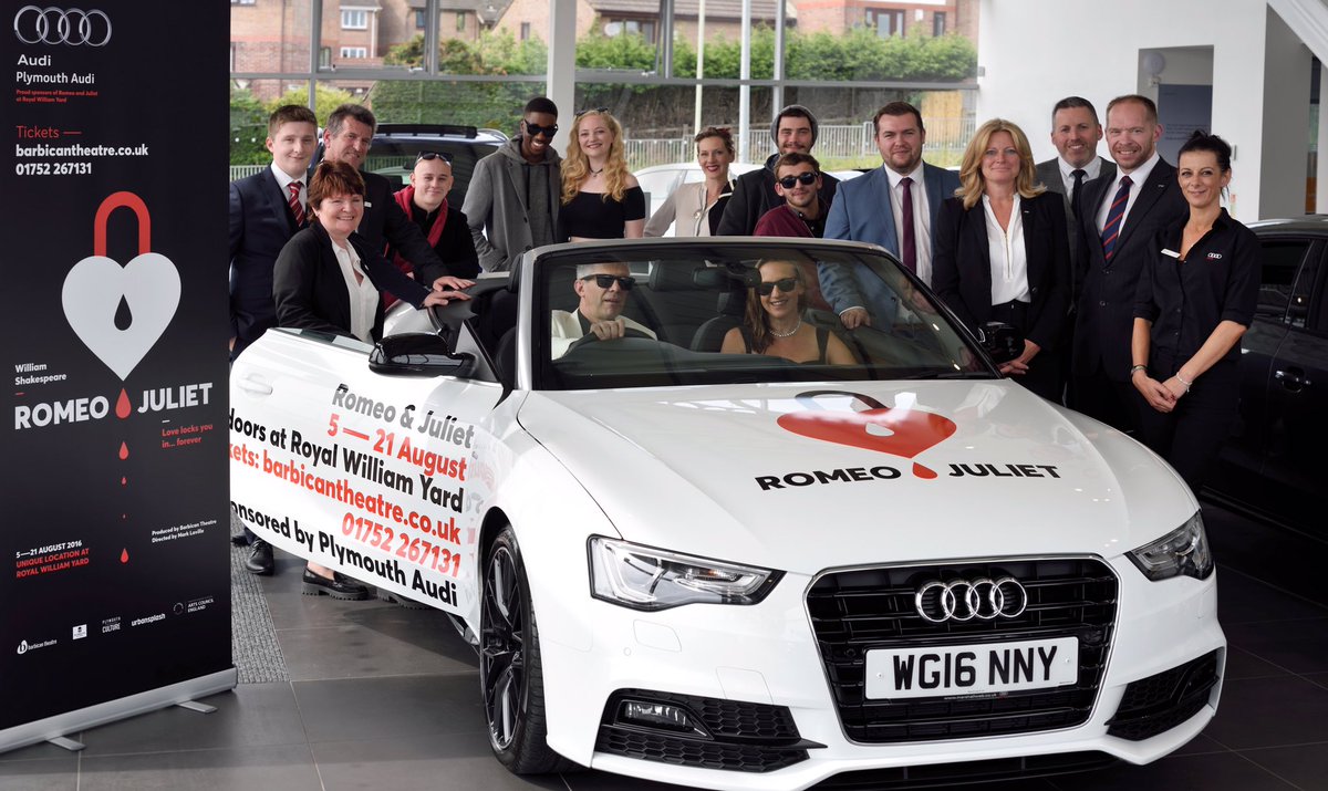 BarbicanTheatre's tweet photo. #PlymouthHour Our cast headed to the @marshallaudi Plymouth showroom to meet the team &amp; see our cool branded Audi A5 https://t.co/FwprloswtP