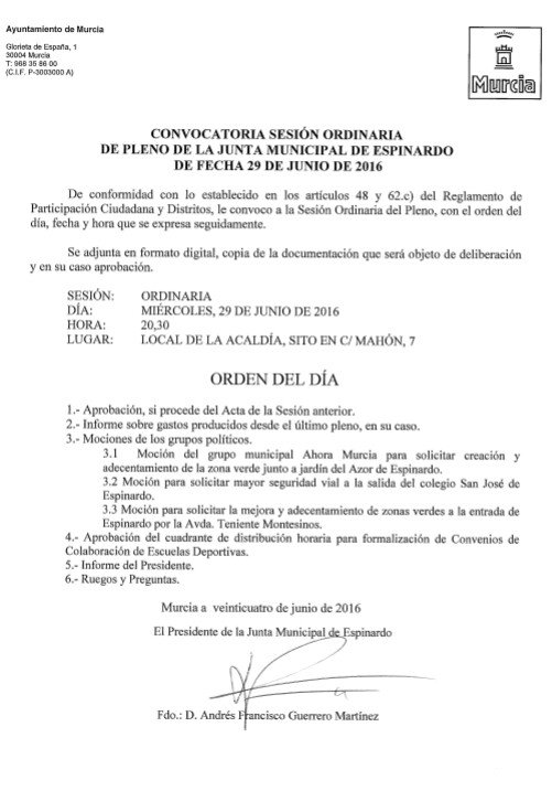Convocatoria Pleno de Junio.