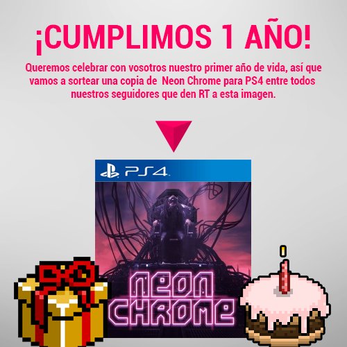 equilateral_es's tweet photo. ¡Cumplimos un año y lo celebramos con este #SORTEO! RT + Follow para conseguir Neon Chrome para PS4 https://t.co/vWiGT4HLti