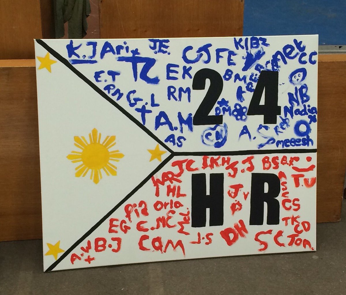 philippines24hr's tweet photo. Thank you to @SPHSArt for getting our #philippines24hr flag artwork finished for tomorrow's @StPetersRCHigh Mass. https://t.co/dDkNzLcQPj