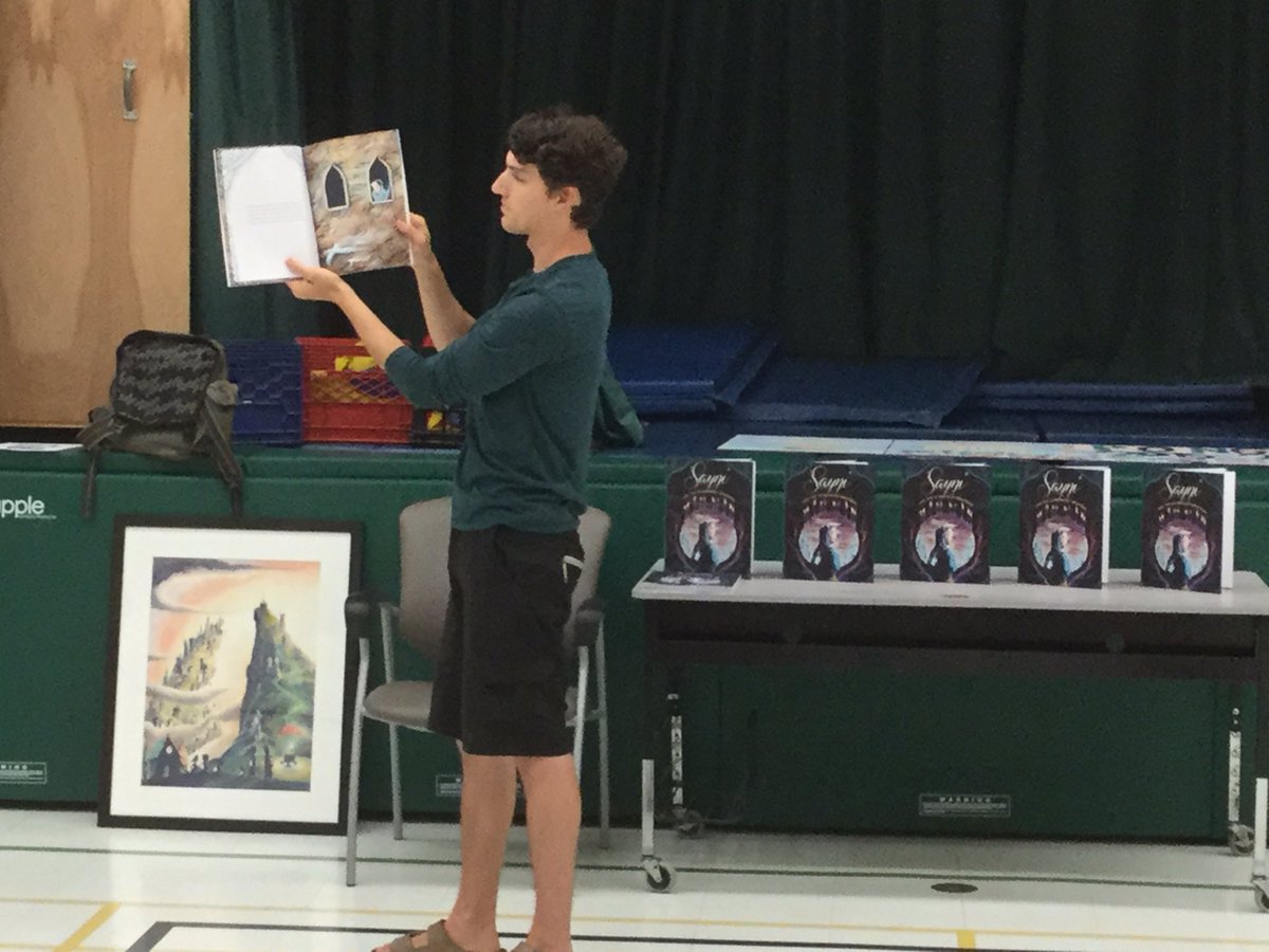 Mister_Boyce's tweet photo. @ArtStoryGuelph Garth Laidlaw shares Sayni &amp; The Windowjet Brothers with @ugdsb students at @PonsonbyPs. #ugdsbreads https://t.co/137TyejVsJ