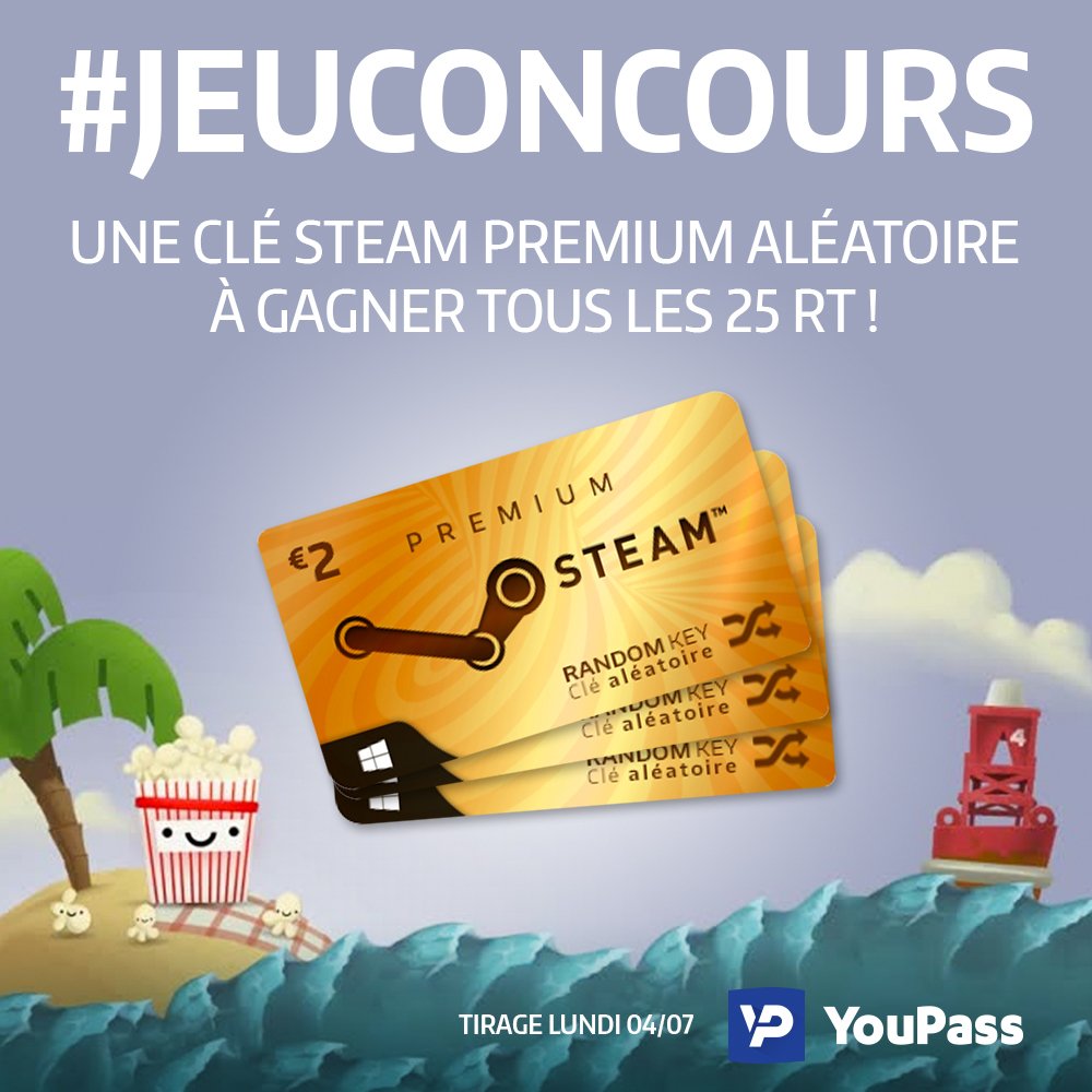 YouPassFR's tweet photo. Une clé #Steam Premium aléatoire à gagner tous les 25 #RT 😍

→ https://t.co/ydWziFRjPE

Tirage le 04/07 https://t.co/kLtkgVYcyv