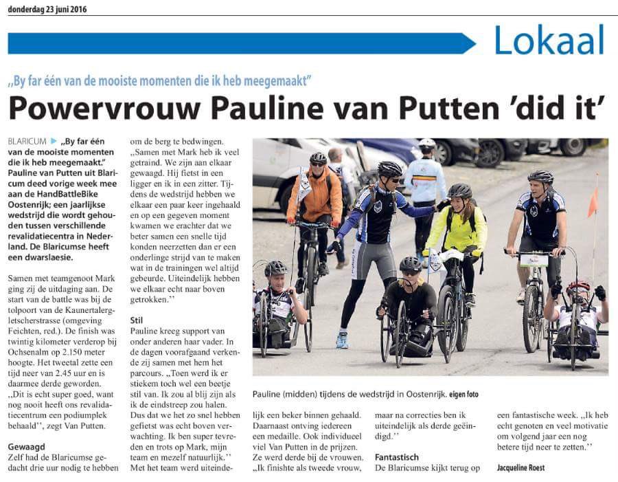 Mooi artikel over Pauline! @HandbikeBattle #powervrouw #trots