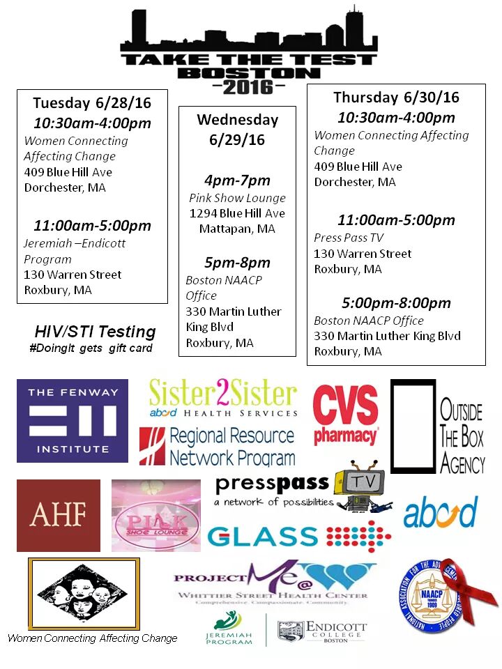 T3Boston's tweet photo. Here is a listing of this week's testing sites #gettessted #hivtesting #knowyourstatus #saferissexy #t3boston https://t.co/qXrc0Bz0Z5