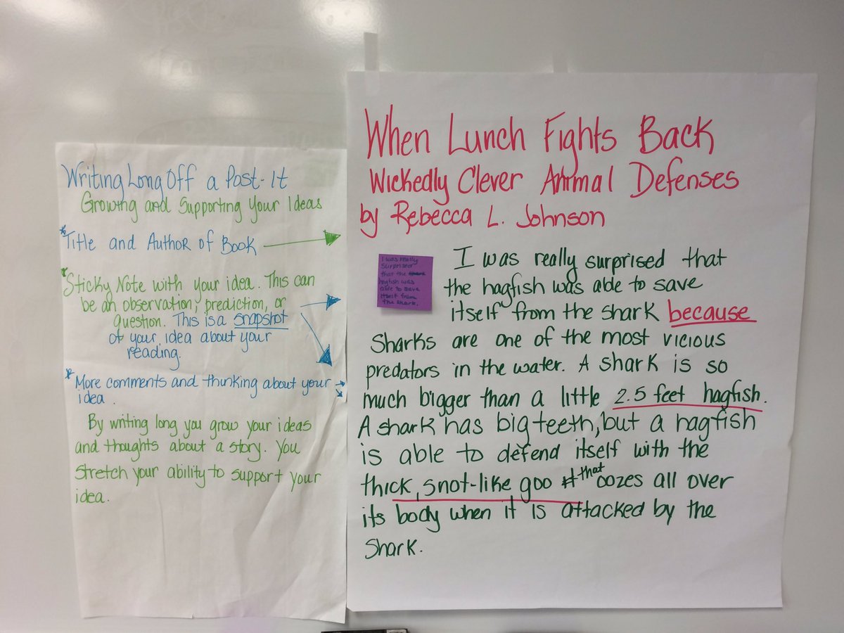 ZHEbuzz's tweet photo. Responding to reading anchor charts and an example of how to turn a response into a long write! #ktlitsum16 https://t.co/HzJKnNR7oo