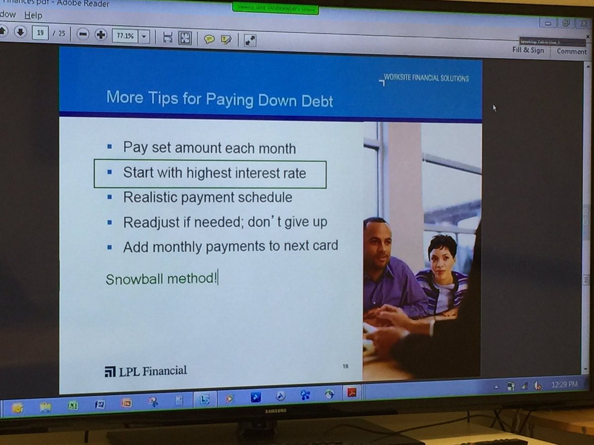 RickSuberCSM's tweet photo. Great webinar by @LPL on #Finances. Discussing @DaveRamsey's "Debt Snowball Method" #retire #wealth #savings #401K https://t.co/U9utCvyOXj