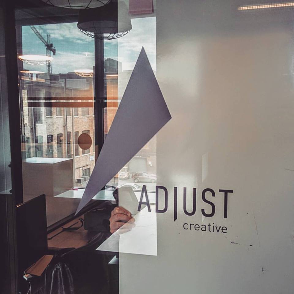 adjustcreative's tweet photo. Our #adjustcreative logo at #wework #westloop #chicago. #design #ux #productdesign #entrepreneur https://t.co/U10E85EwSU