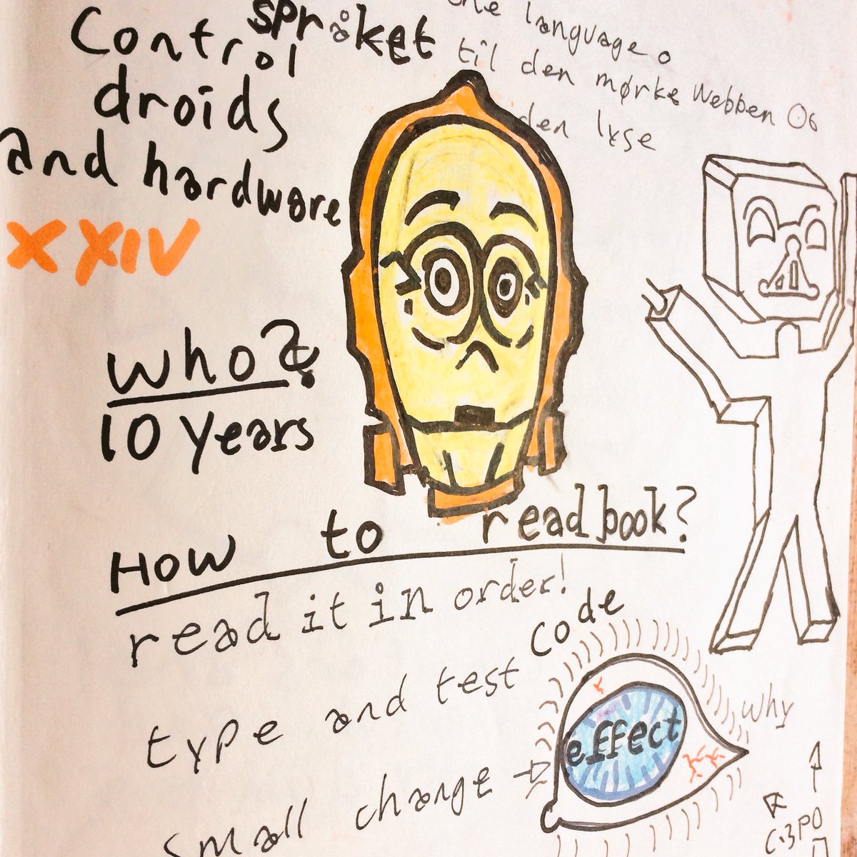 OlaHolstVea's tweet image. Control droids with java script. #todaysdoodle from #javaScriptForKids by @skilldrick #sketchnote