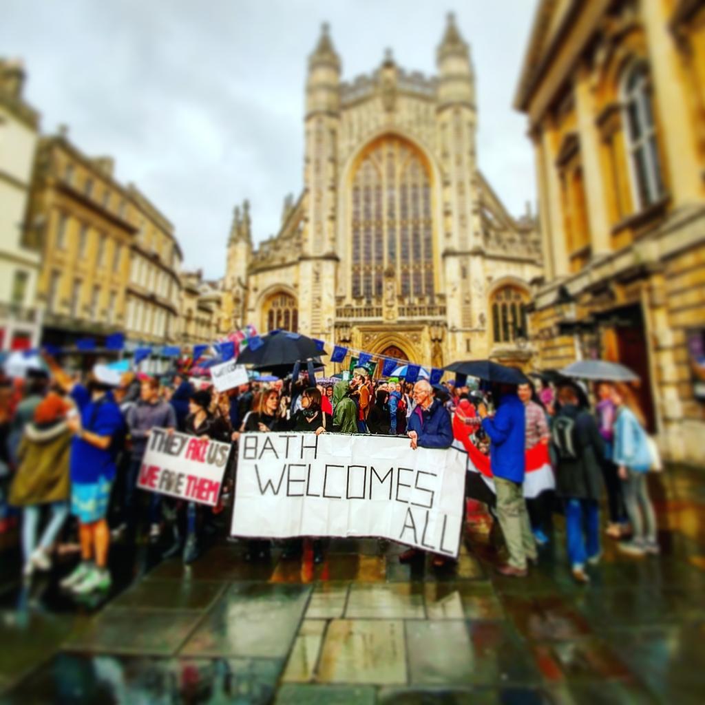 TissingtonO's tweet photo. At the height of political uncertainty we say #bathwelcomesall #NOtoRacism #bath #equality https://t.co/URTHYH91nE