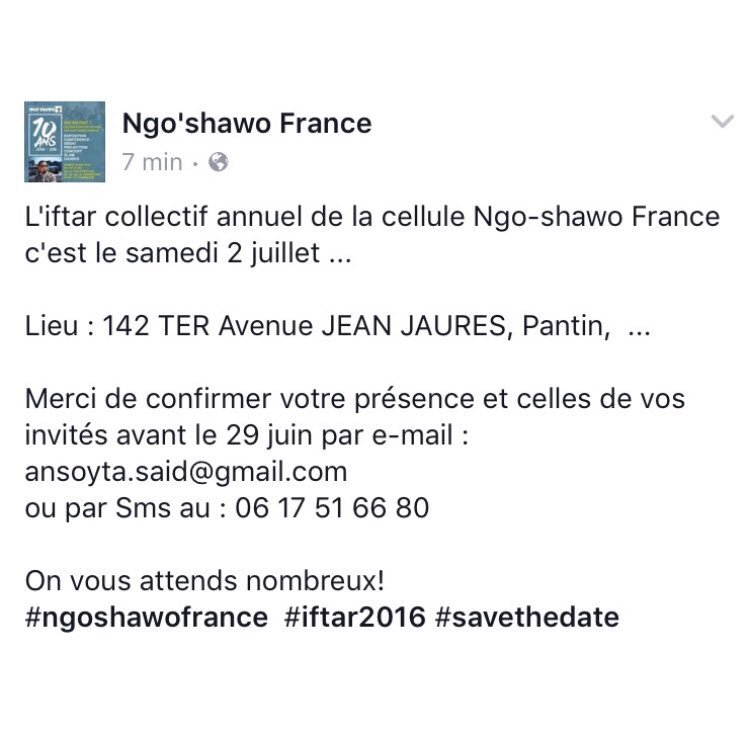 ngoshawo's tweet photo. Jeunesse #Comorienne l'iftar collectif de #ngoshawo c'est ce samedi https://t.co/2QCxE88Dyf