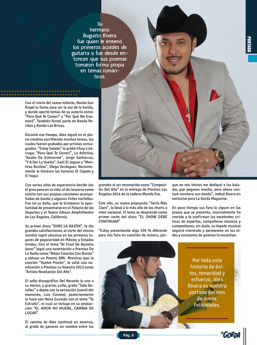 lagordamagazine's tweet photo. Este mes de junio, galardono la portada de La Gorda Magazine @AlexRivera521 escucha "Seria Mas Claro" y mas éxitos. https://t.co/MNMQSgqzzU