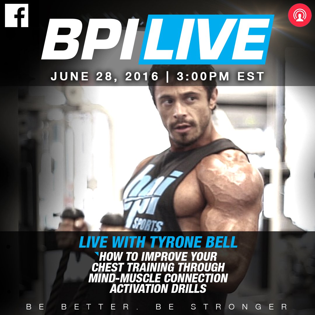 bpi_sports's tweet photo. #BPILIVE with Celebrity Trainer, Tyrone Bell at 3:00pm EST on the BPI Sports Facebook Page. https://t.co/eVOR95z4sT