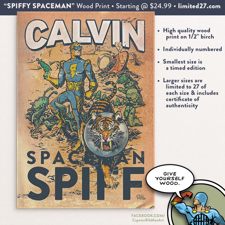 Captain_RibMan's tweet photo. FREE GIVEAWAY! -Beautiful 12"x18" wood print of my "Spiffy Spaceman" -Like/Retweet to enter! https://t.co/i9TniJR5BV https://t.co/6KGnpf5fVa