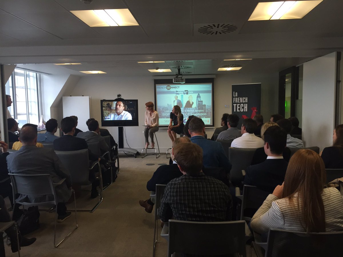 FRCONNECT's tweet photo. #SoFrenchTech session at @BF_UK tonight : @kernelKing & @marion_moreau sharing with us about @sigfox ambitions https://t.co/GRCbJ2YZ97