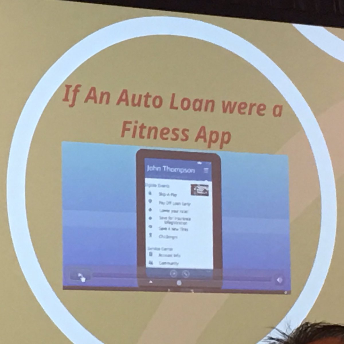 B_Knowlton's tweet photo. @anneTHRIVE asks, "what if getting an auto loan (or other products) were a fitness app" #axfi2016 https://t.co/2qkusFO7MA