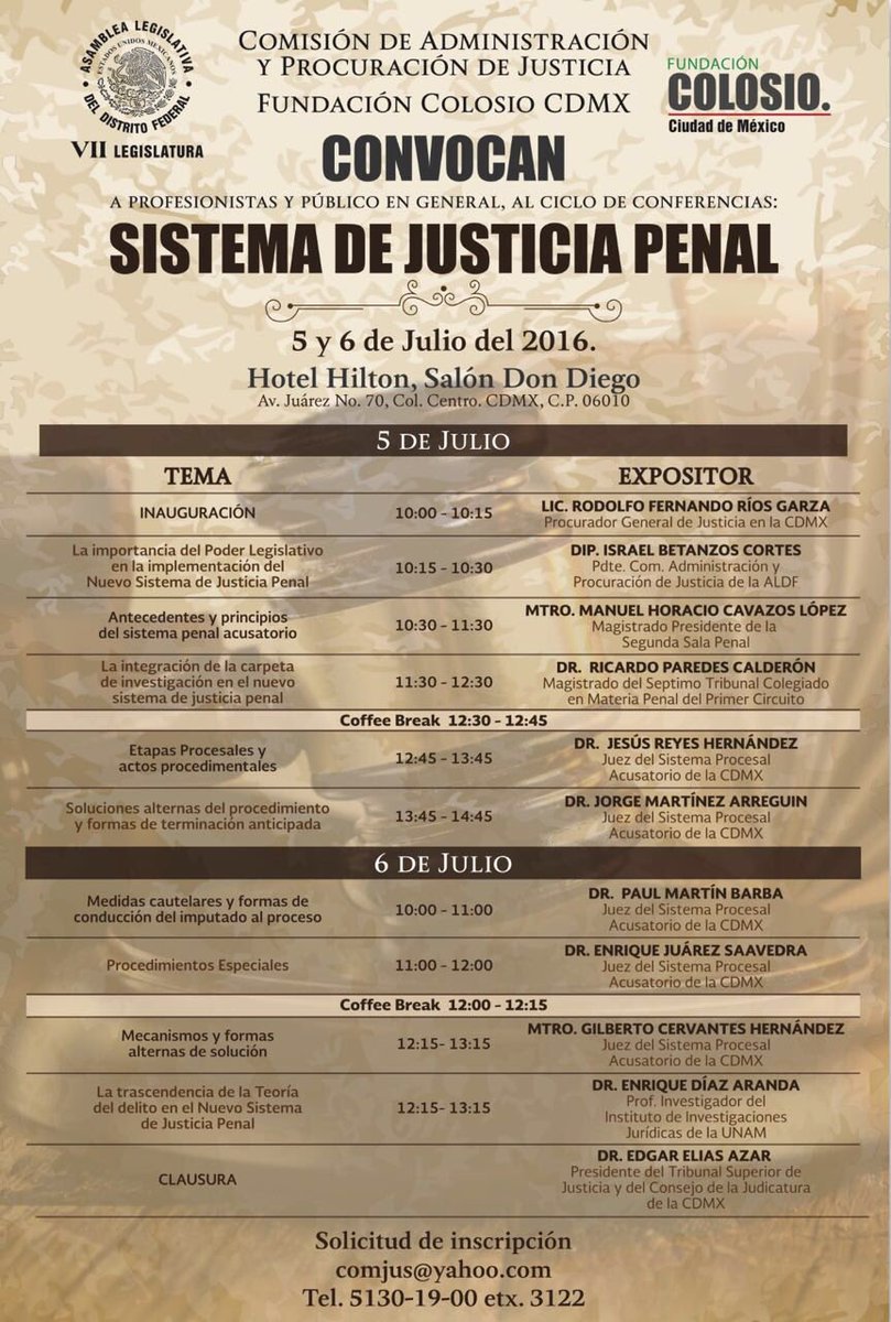FColosio_MC's tweet photo. Extendemos una cordial invitación al ciclo de conferencias "SISTEMA DE JUSTICIA PENAL" el 5 y 6 de Julio. https://t.co/xikQ1blvKG