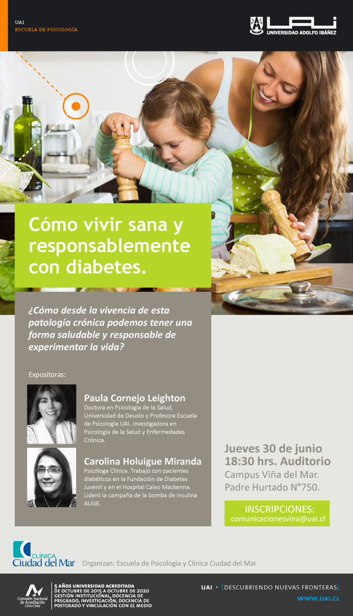 UAI_VINA's tweet photo. JUEVES: Te invitamos a una conferencia sobre #diabetes en Campus #Viña @CAAPSIV @Psicologia_UAI @ciudaddelmar https://t.co/DgIGu3yMQd