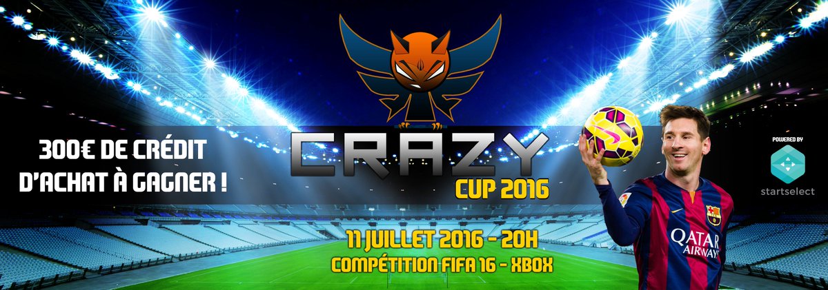 CRaZYEsports's tweet photo. RDV Lundi 11 Juillet 20 H pour une CRaZY CuP #FIFA16 avec @Startselect_FR ! Inscriptions ici https://t.co/eGwBBOJAzi https://t.co/654QEF6SA4