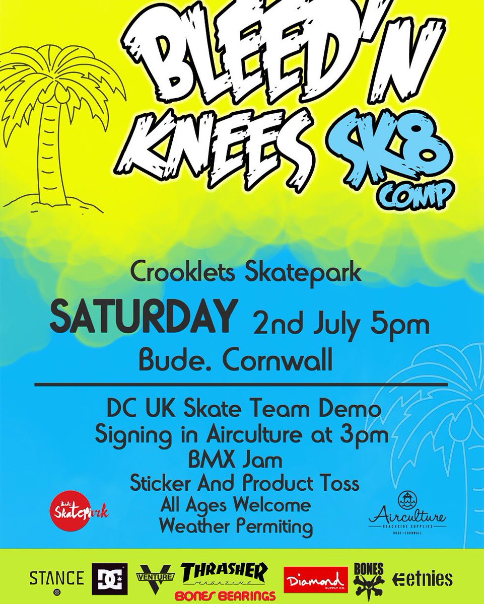 This Saturday we are holding our annual skate comp at Crooklets Skatepark, Bude 5pm. All ages welcome.