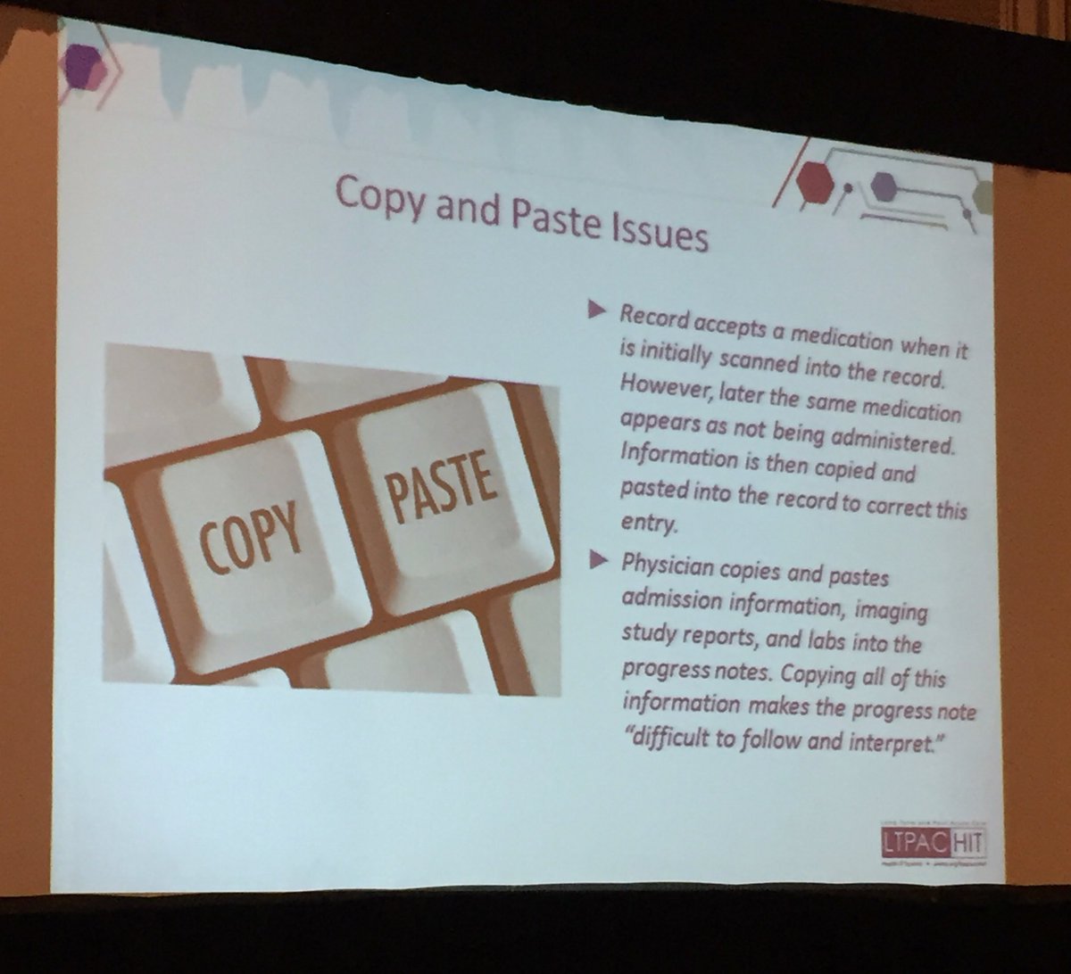 annessak's tweet photo. .@ECRI_Institute Dr. Possanza speaking on #PatientSafety #copypaste #HealthIT best practices #LTPAC16 https://t.co/LZ3On9VeRI