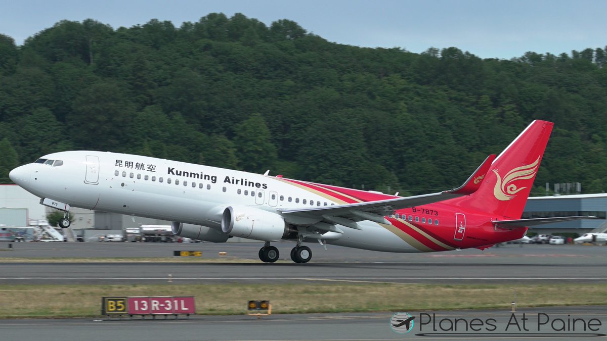 PlanesAtPaine's tweet photo. The first 737-800 this year for Kunming Airlines, B-7873, leaving Boeing Field on Delivery on June 20th. @B737Fans https://t.co/QuEAlEI09O