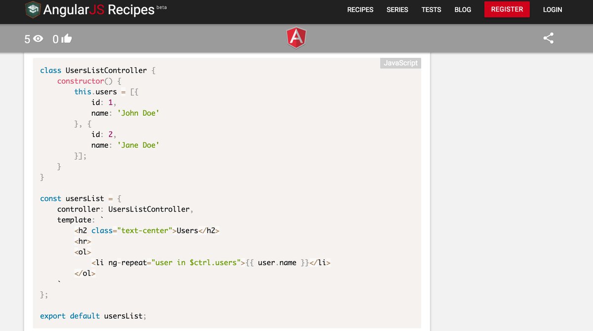 angular_recipes's tweet image. How can i use AngularJS 1.5, ES6 and Webpack? goo.gl/RR8x9B
