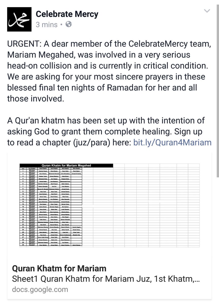 CelebrateMercy's tweet photo. *Prayers+Quran urgently requested* Mariam is in critical condition after a serious accident: https://t.co/J6jy0oqvGO https://t.co/2uCQ0uSLXa