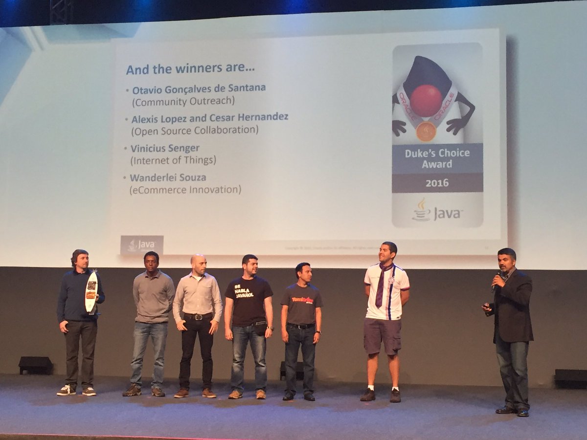 JavaOne's tweet image. Congratulations to the Duke choice award winners in LAD #JavaOneBR