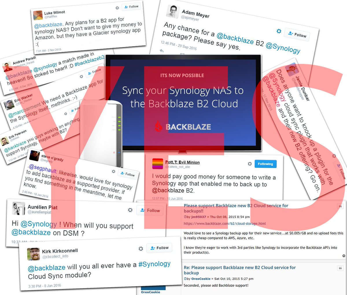 backblaze's tweet photo. Cloud Sync @Synology NAS to B2 & store data for just $0.005/GB/mo!
#SyncAndSave #B2Launch
https://t.co/zSTK8xXdc8 https://t.co/QB8YpKy9u6