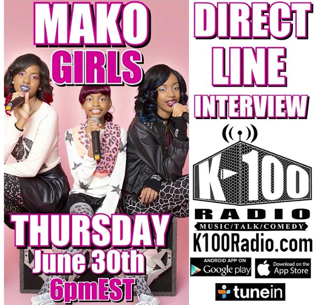 MAKOGirls's tweet image. Thursday June 30th 6pmEst #Tunein for our #Live DIRECT LINE INTERVIEW with  @k100radio #TheMakoGirlsExperience