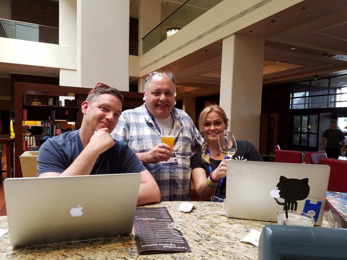 coridrew's tweet photo. That look of relief/joy when your talks are over :) #kcdc16 https://t.co/gLB36IVHHg