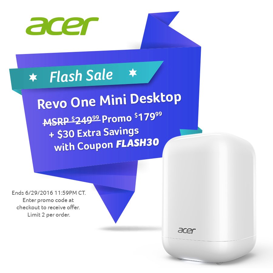 acerstore's tweet photo. #FlashSale! Revo One mini PC for only $149.99 (40% off) with code FLASH30 + free shipping! https://t.co/nt1dcQmw1g https://t.co/wSUx03PZw4
