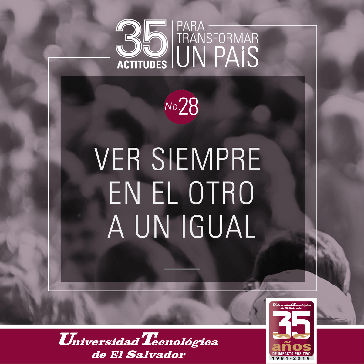 UTECedusv's tweet photo. Hoy es un buen día para ser diferente, dejemos de lado las etiquetas y practiquemos la #Actitud28 #35AniversarioUtec https://t.co/zMplHACKw1